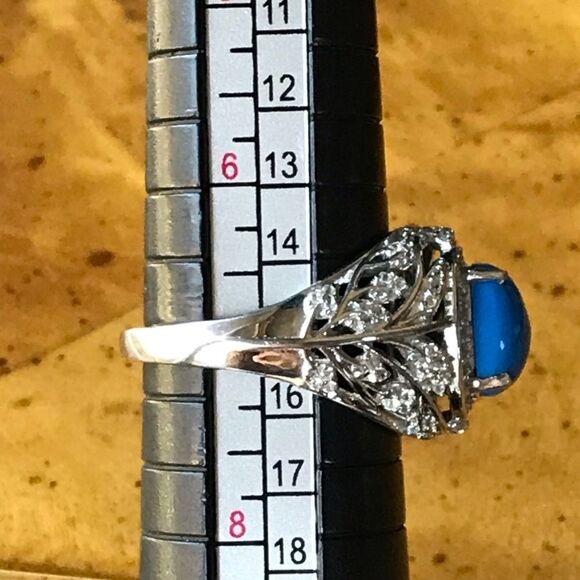 Natural Ceruleite Sterling Silver Leaf Ring - Picture 6 of 8